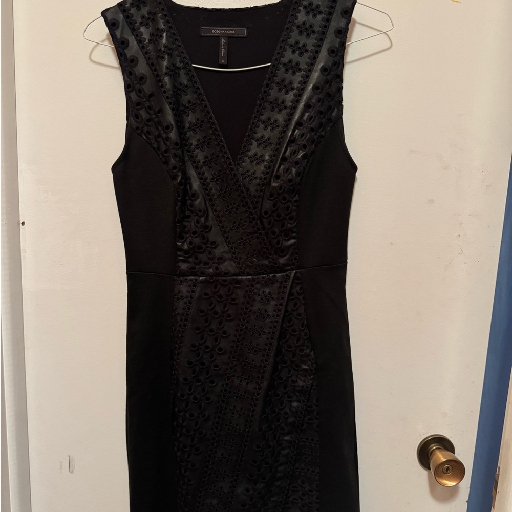 BCBGMaxAzria Black Textured Midi Dress